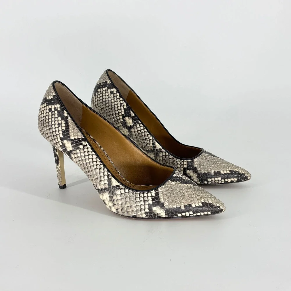 Tory Burch Elana Pointed Toe Pump Roccia Women Size 8 Snakeskin Embossed Leather